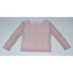 Forever 21 Top Sz M Dusty Pink Lace Blouse Boat Neck Long Sleeve